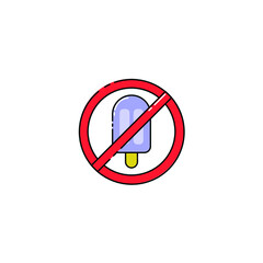 Illustration of ice cream prohibition. warning sign. forbidden sign. modern simple vector icon, flat graphic symbol in trendy flat design style.