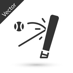 Grey Baseball bat with ball icon isolated on white background. Vector