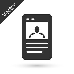 Grey Baseball card icon isolated on white background. Vector