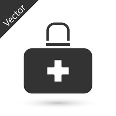 Grey First aid kit icon isolated on white background. Medical box with cross. Medical equipment for emergency. Healthcare concept. Vector