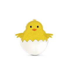 Cute spring chick coming out of egg shell. Easter illustration.