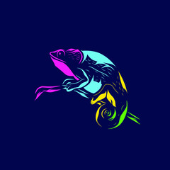 Lizard chameleon line pop art potrait logo colorful design with dark background. Abstract vector illustration.