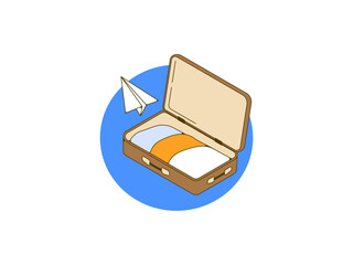 Isolated image of a suitcase with a paper airplane. The theme of travel. Vector image in eps format.