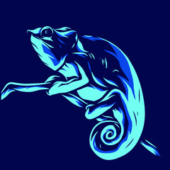 Lizard chameleon line pop art potrait logo colorful design with dark background. Abstract vector illustration.