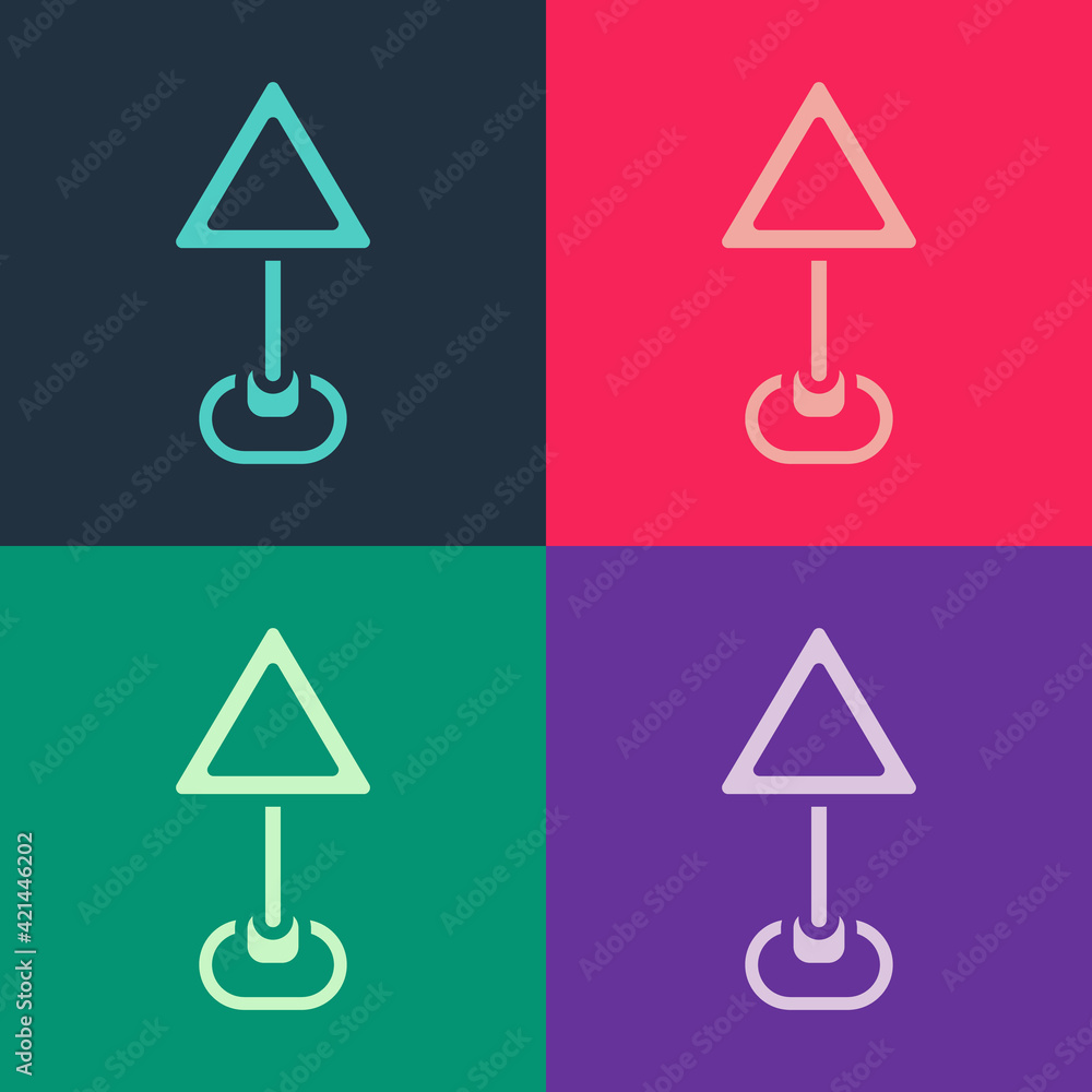 Poster pop art triangle warning blank icon isolated on color background. traffic rules and safe driving. ve