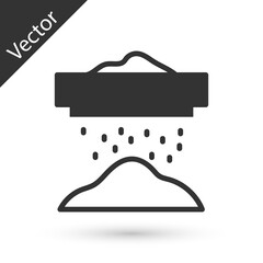 Grey Sifting flour, cereals or powdered sugar through sieve icon isolated on white background. Vector