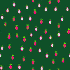 Seamless exotic pattern of bright and juicy dragon fruit for colorful fabrics.
