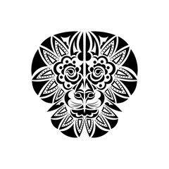 Lion tattoo on a white background. Polynesian style lion face. Vector illustration.