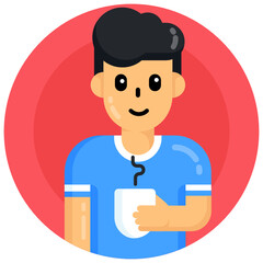 
Man with teacup, flat round icon of having tea

