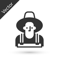 Grey Farmer in the hat icon isolated on white background. Vector