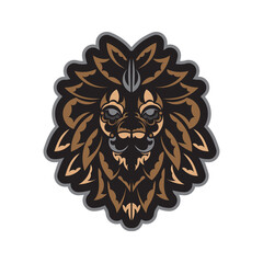 Lion print. Lion face in Mayan style. Exclusive style. Vector illustrator.