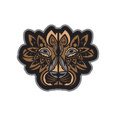 Lion print. Lion face in Maori style. Good for clothing, textiles and prints. Exclusive style. Vector