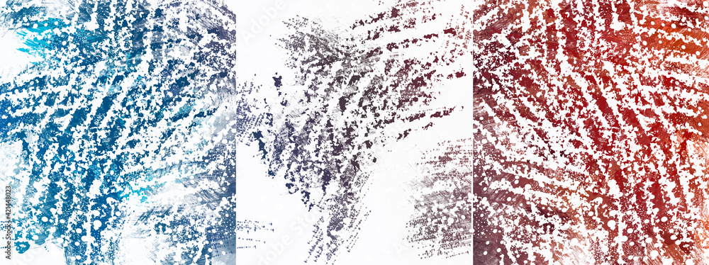 Poster a set of abstract backgrounds with a rough surface cut in different directions by arcuate lines that