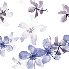 Azure Tropical Vintage. White Seamless Vintage. Blue Pattern Design. Indigo Flower Illustration. Navy Spring Leaves. Gray Flora Botanical. Cobalt Decoration Nature.