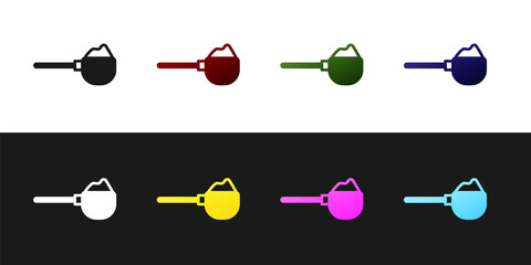 Set Measuring cup with flour icon isolated on black and white background. Baking Ingredients. Healthy organic food. Dough cooking. Vector