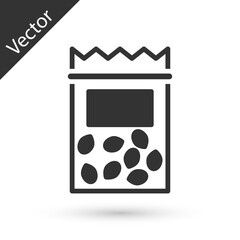 Grey Pack full of seeds of a specific plant icon isolated on white background. Vector