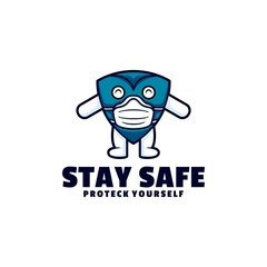 Vector Logo Illustration Stay Safe Mascot Cartoon Style.
