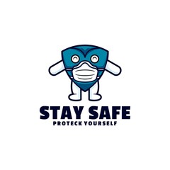 Vector Logo Illustration Stay Safe Mascot Cartoon Style.