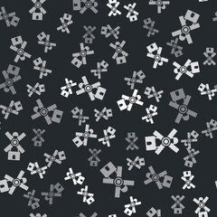 Grey Windmill icon isolated seamless pattern on black background. Vector