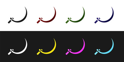 Set Sickle icon isolated on black and white background. Reaping hook sign. Vector