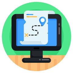 
An online route plan, flat icon 

