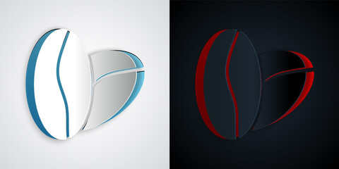 Paper cut Coffee beans icon isolated on grey and black background. Paper art style. Vector