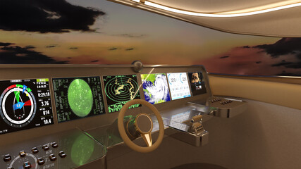 テレビ会議背景用 ZOOM会議背景用 テレビ会議用背景 ZOOM会議用背景 CG クルーズ船 操舵室 操縦室 運転 コントロール パイロット クルーザー ヨット video conferencing © kx59