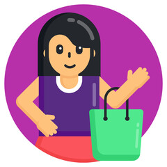 
A shopping girl icon in flat rounded design 

