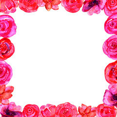 Pink flower frame watercolor for decorations of spring summer theme