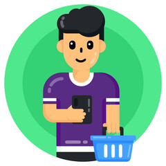 
A shopping girl icon in flat rounded design 

