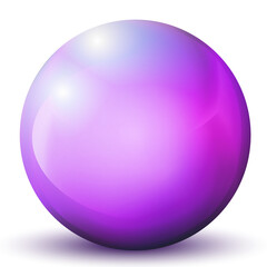 Glass purple ball or precious pearl. Glossy realistic ball, 3D abstract vector illustration highlighted on a white background. Big metal bubble with shadow