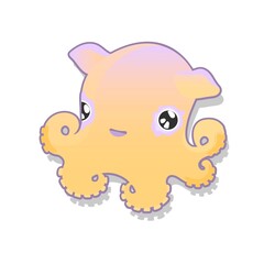 Octopus kid isolated on white background. Vector illustration. Sea animals, underwater  wild life. Childish clothes design. Baby educate. 