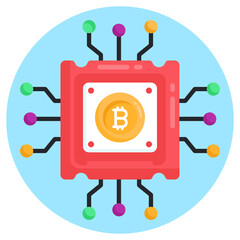 
A bitcoin microchip flat round icon 

