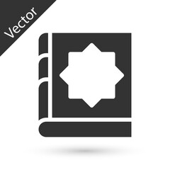 Grey Holy book of Koran icon isolated on white background. Muslim holiday, Eid Mubarak, Eid al-fitr, Ramadan Kareem. Vector