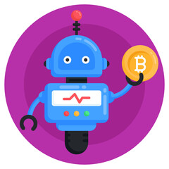 
Bitcoin robot, flat rounded icon design 

