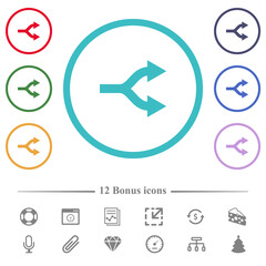 Split arrows right flat color icons in circle shape outlines