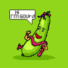 Vector illustration pixel art gourd vegetable isolated cartoon character .