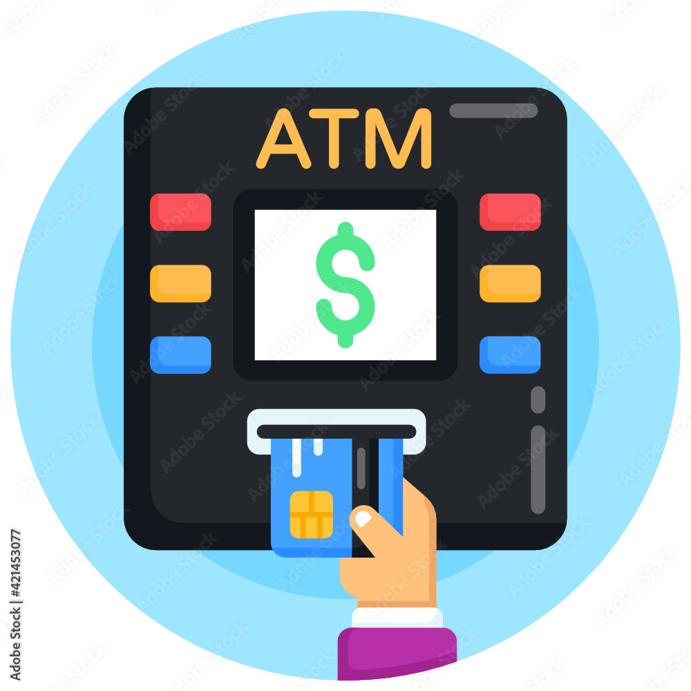 Wall mural an automated teller machine in flat rounded icon