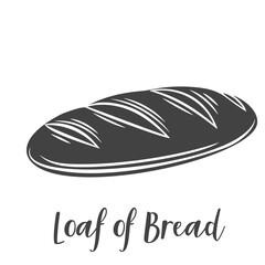 Loaf of bread glyph icon for bakery shop or food design, cut monochrome badge. Vector illustration