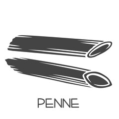 Penne pasta glyph icon. Italian cuisine cut monochrome badge.. Retro style vector illustration.