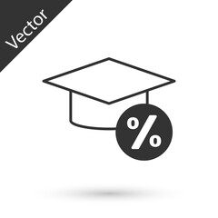Grey Graduation cap and coin icon isolated on white background. Education and money. Concept of scholarship cost or loan, tuition or study fee. Vector