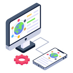 
Charts inside monitor denoting isometric icon of data science 

