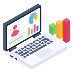 
Charts inside monitor denoting isometric icon of data science 

