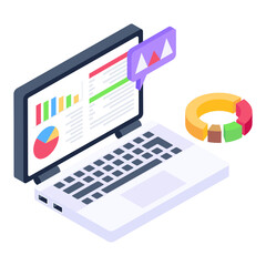 
Charts inside monitor denoting isometric icon of data science 

