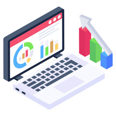 
Charts inside monitor denoting isometric icon of data science 

