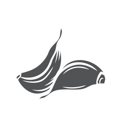 Garlic glyph icon, vector cut monochrome badge. Garlic cloves in retro style. Farm market product, isolated vegetable, bunch of garlic