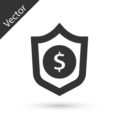 Grey Shield with dollar symbol icon isolated on white background. Security shield protection. Money security concept. Vector