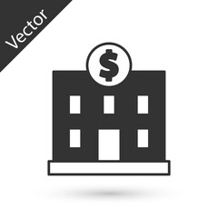 Grey Bank building icon isolated on white background. Vector