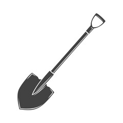 Garden shovel glyph icon, vector cut monochrome badge. Garden tools vector illustration.