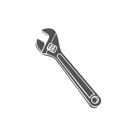 Plumbing water wrench glyph icon, vector cut monochrome badge. Badge for house plumbing promotion design